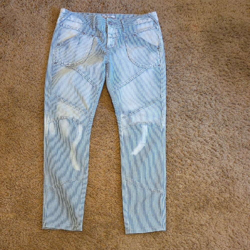 Free People Blue Striped Women's Straight Leg Jeans